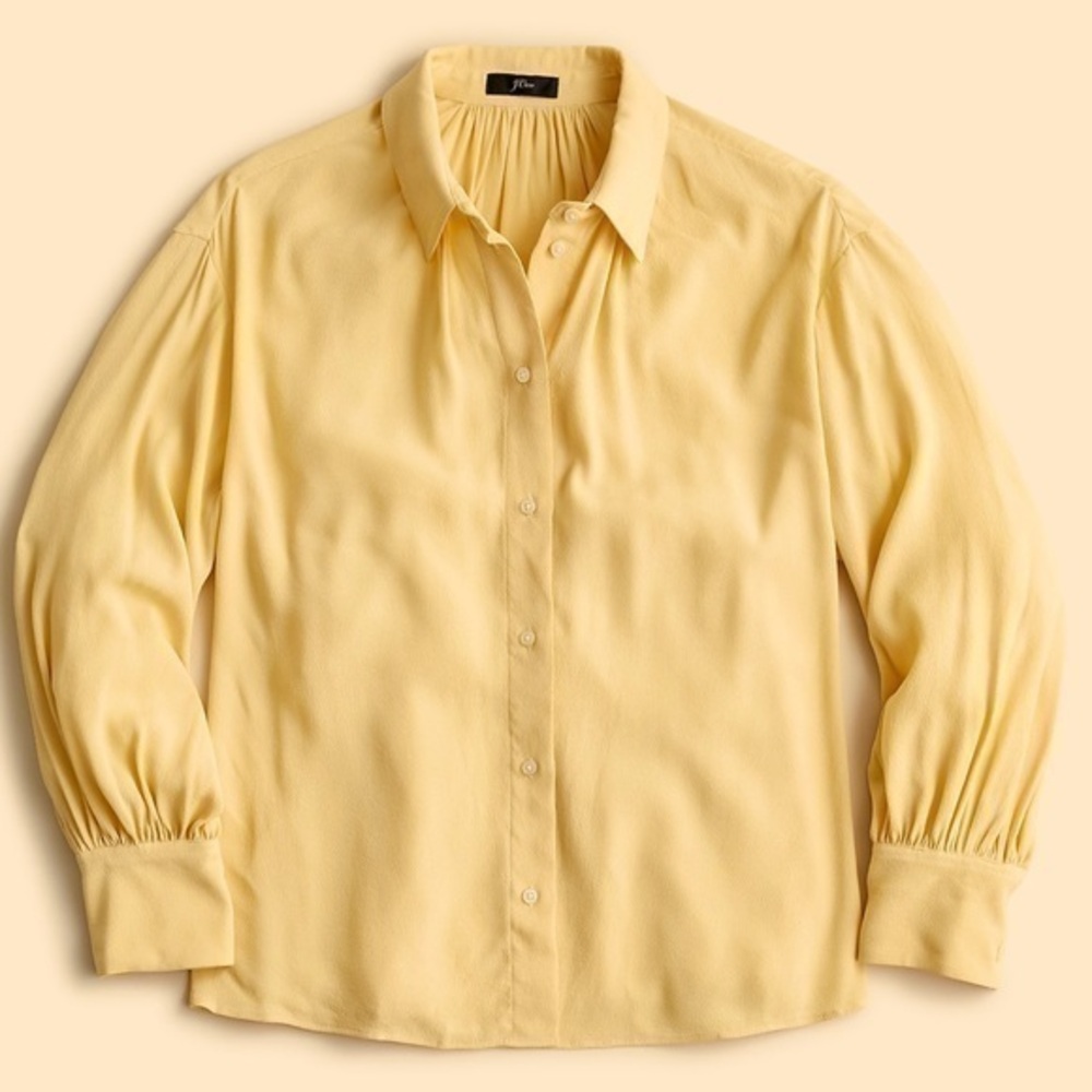 J Crew Size XS Drapey gathered viscose button-up shirt in Buttery Yellow EUC #NG